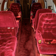 A photo of the red interior of the old plane.